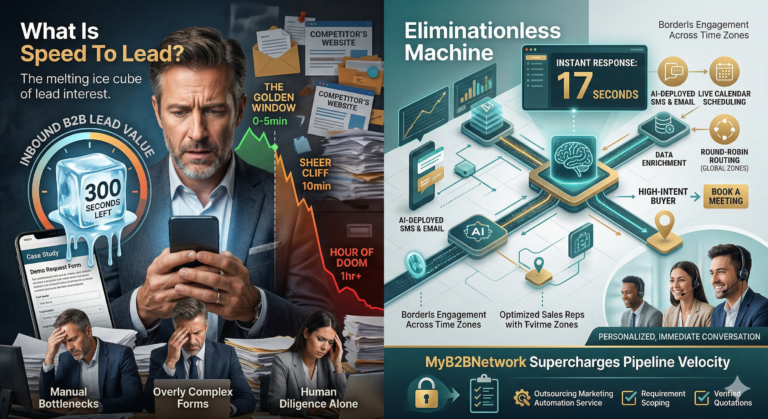 A B2B sales dashboard displaying a five-minute countdown timer and automated lead routing metrics to illustrate what is speed to lead and how can you improve it for higher conversion rates.