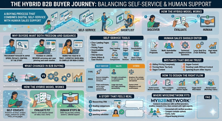 a hybrid B2B buyer journey is and how to balance self-service with sales support to improve trust, speed