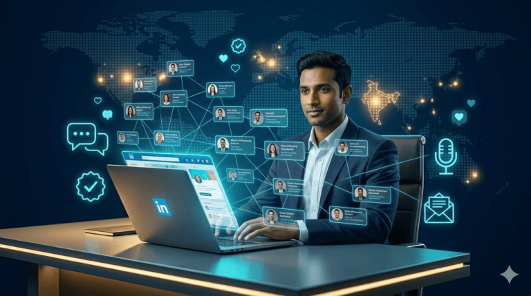 B2B micro-influencer marketing strategy illustration showing niche LinkedIn creators connected to professional buyer audiences through trust-based content partnerships
