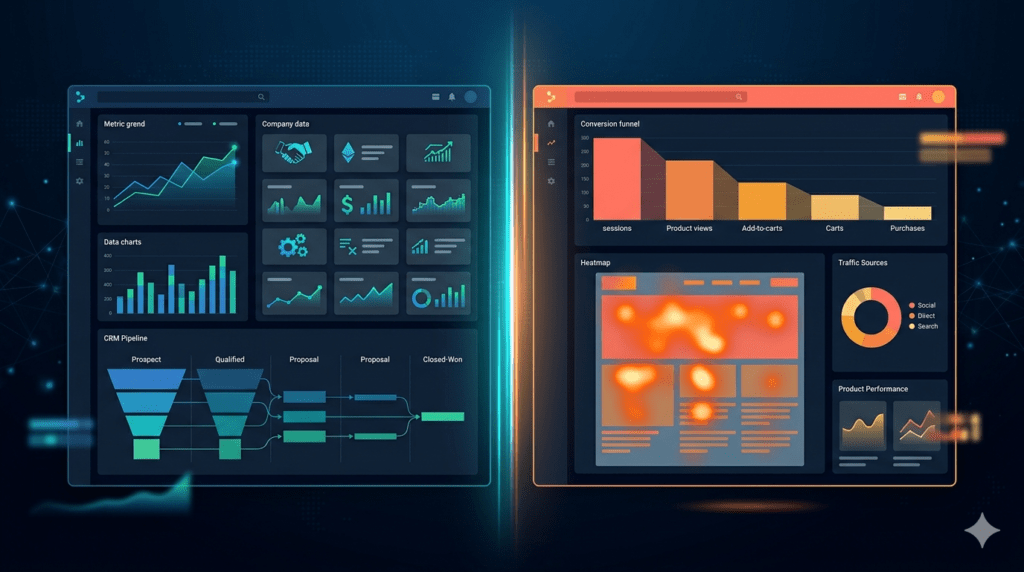 Top 10 website analytics tools comparison showing B2B account-level dashboards versus B2C conversion analytics for marketing teams