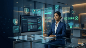 Zero-party data collection strategy illustration showing B2B marketer using preference forms, surveys, and trust-based lead capture tools