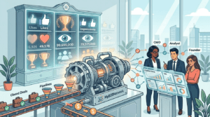 A revenue engine powering conversion, pipeline, and closed deals while vanity metrics like likes and impressions fade into the background, branded with MyB2BNetwork.