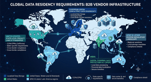 Map illustrating data residency requirements affecting B2B vendor infrastructure by region