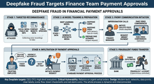 Diagram showing how deepfake fraud targets finance team payment approvals