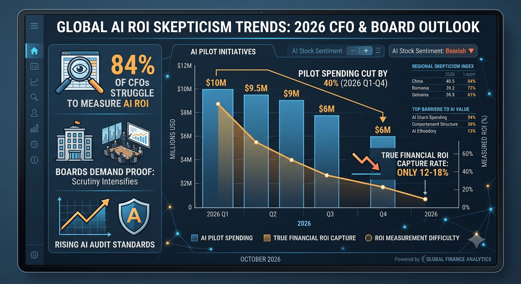Chart showing AI ROI skepticism trends among CFOs and boards in 2026
