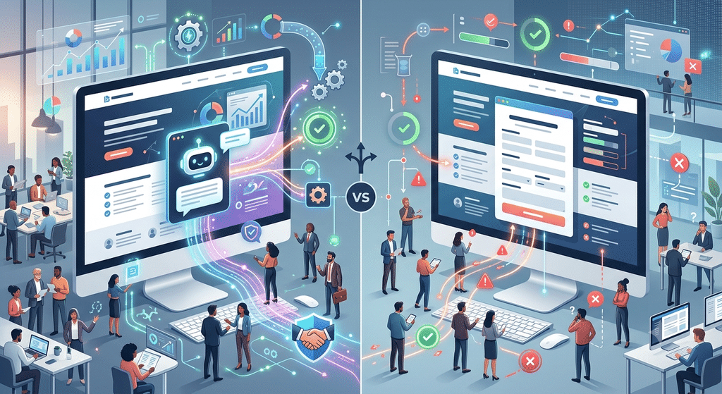 Split test comparing chatbot vs form lead conversion on a B2B landing page