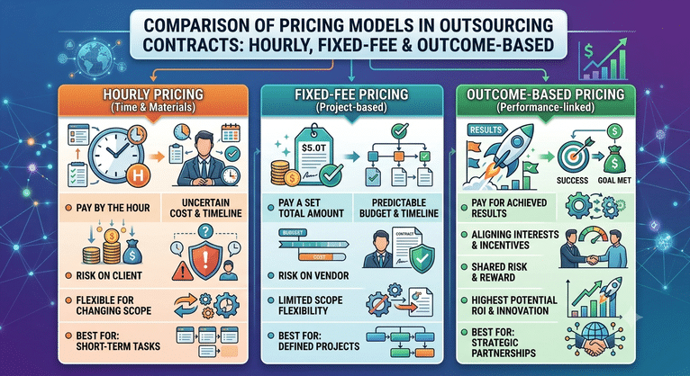 Comparison of hourly, fixed-fee and outcome-based pricing in outsourcing contracts