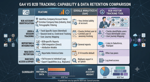 Comparison chart for GA4 vs B2B visitor tracking tool capabilities and data retention